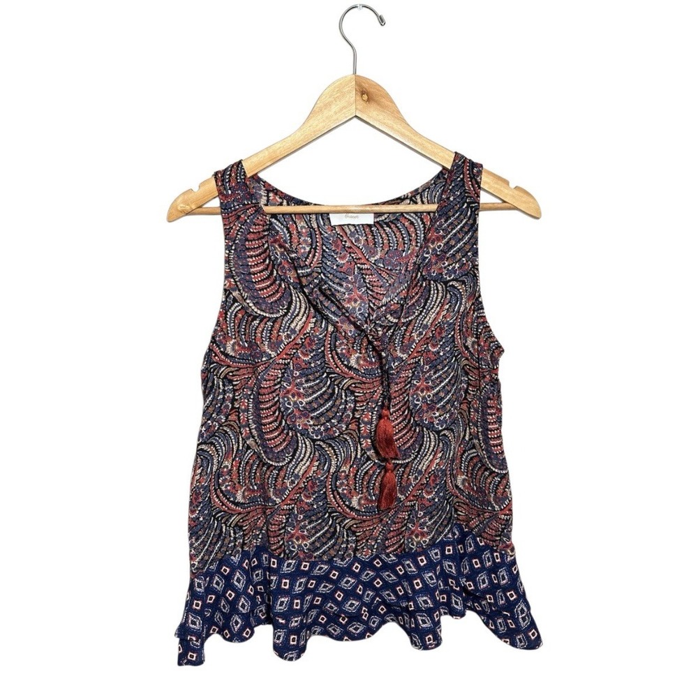 Braeve Paisley‎ Ruffle Hem Tank Top Women's Large Peplum Tassels